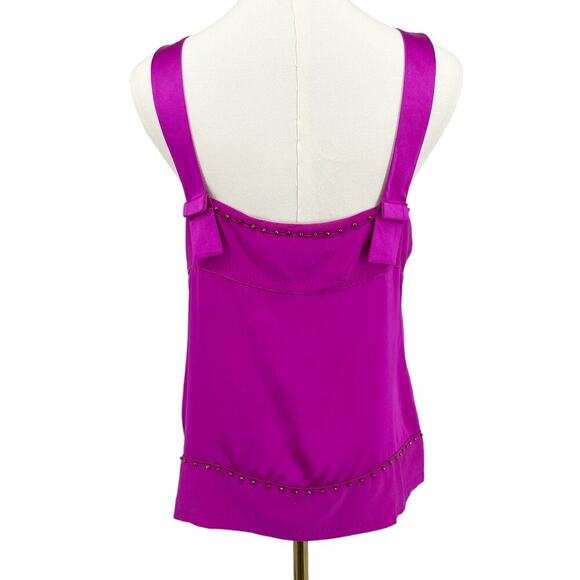 Diane Von Furstenberg Carl Top Fuchsia Pink Beaded Y2K Silk Blouse Size 8 - Picture 12 of 15